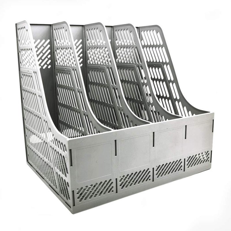 SAYEEC Sturdy Magazine Holder Organizer Desktop 4 Compartment File Holders Frames File Dividers Document Storage Rack Literature Organizer for Office Home School Gray - Image 3